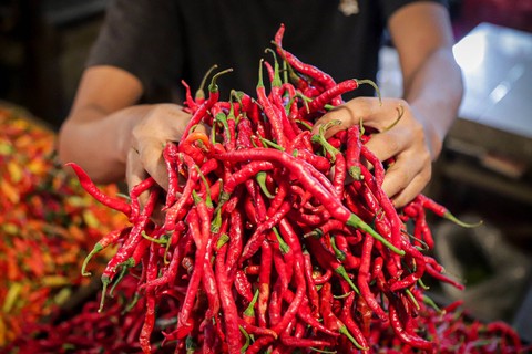 Cabai yang dijual di Pasar Senen, Jakarta Pusat, Selasa (26/12/2023). Foto: Jamal Ramadhan/kumparan