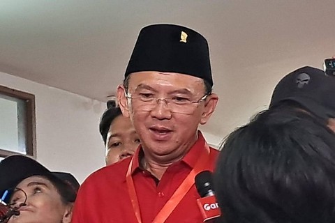 Basuki Tjahaja Purnama atau Ahok di HUT ke-51 PDIP, Rabu (10/1/2024). Foto: Annisa Thahira Madina/kumparan