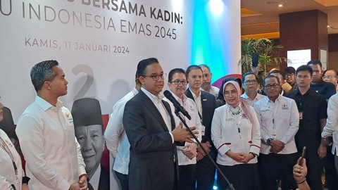 Calon presiden nomor urut 1, Anies Baswedan, menghadiri acara Dialog Bersama Kadin Menuju Indonesia Emas 2045 di Djakarta Theater, Jakarta, Kamis (11/1/2024). Foto: Dok. Istimewa
