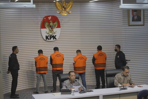 Konferensi pers kasus dugaan tindak pidana korupsi Kabupaten Labuhanbatu, Sumatera Utara di Gedung KPK, Jakarta, Jumat (12/1/2024). Foto: Jamal Ramadhan/kumparan