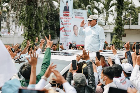 Capres nomor urut 2 Prabowo Subianto hadiri Konfederasi Serikat Pekerja Nusantara (KSPN) di Soreang, Kabupaten Bandung, Jawa Barat, Minggu (14/1). Foto: Dok. Istimewa