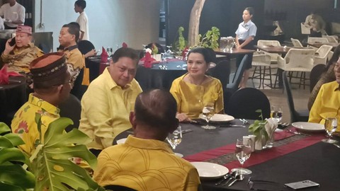 Ketua Umum Partai Golkar, Airlangga Hartarto dalam acara Natal Nasional Partai Golkar 2023 dan Tahun Baru 2024 di Hotel Meruorah Komodo, Labuan Bajo, Nusa Tenggara Timur, Minggu (14/1/2024) malam. Foto: Fadlan Nuril Fahmi/kumparan