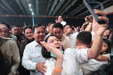 Menteri Pertahanan Prabowo Subianto menghadiri undangan natal Kementerian Badan Usaha Milik Negara (BUMN) di Jakarta Convention Center (JCC), Senayan, Jakarta, Senin (15/1/2023). Foto: Dok. Istimewa
