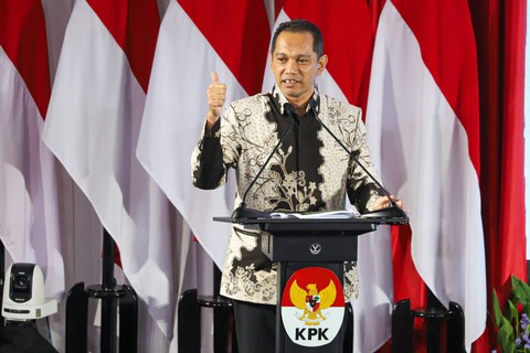 Wakil Ketua KPK Nurul Ghufron menyampaikan sambutan pada acara Paku Integritas KPK di Gedung KPK, Jakarta, Rabu (17/1/2024). Foto: Iqbal Firdaus/kumparan