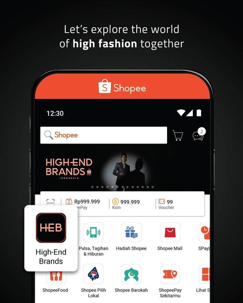 Shopee Indonesia menghadirkan fitur baru yakni High-End Brands (HEB) Indonesia, Sabtu (20/1).