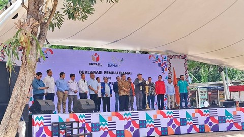 Deklarasi pemilu damai di media sosial dan launching mobil pojok pengawasan Bawaslu di MH Thamrin, Minggu (21/1/2024). Foto: Annisa Thahira Madina/kumparan