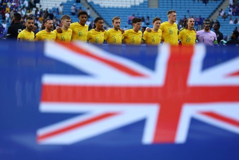 Timnas Australia di Piala Asia 2023 (2024) yang berlangsung di Qatar. Foto: REUTERS/Molly Darlington
