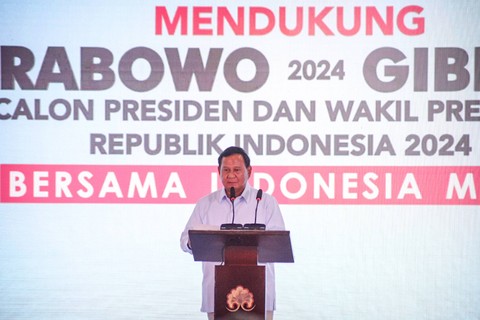 Capres nomor urut 02 Prabowo Subianto menghadiri deklarasi Aliansi Advokat Indonesia dukung paslon nomor urut 02 Prabowo Subianto dan Gibran Rakabuming Raka di Balai Kartini, Jakarta, Jumat (26/1/2024). Foto: Jamal Ramadhan/kumparan