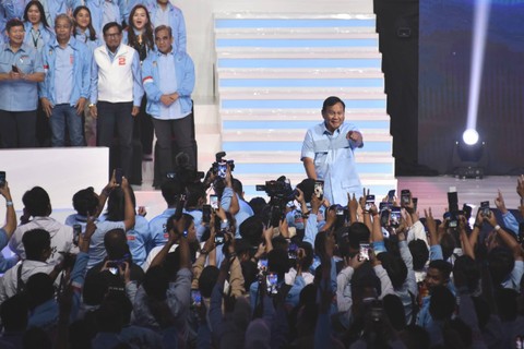 Capres 02 Prabowo Subianto hadiri konsolidasi relawan muda 'Suara Muda Indonesia untuk Prabowo-Gibran di JCC, Jakarta, Sabtu (27/1/2024). Foto: Dok. Istimewa