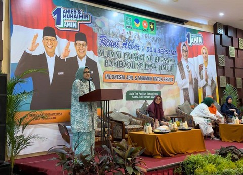 Istri capres nomor urut 01 Anies Baswedan, Fery Farhati, menghadiri reuni akbar Alumni Fatayat NU di Taman Dayu Golf Club dan Resort, Pasuruan, Jawa Timur, Sabtu (3/2/2024). Foto: Dok. Istimewa