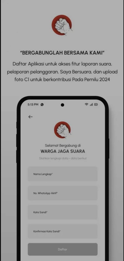 Aplikasi Warga Jaga Suara. Foto: Warga Jaga Suara