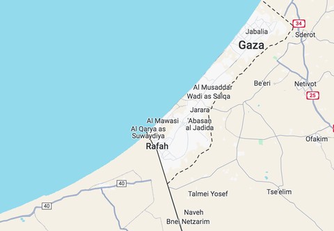 Peta Gaza. Rafah bertasan dengan Mesir  Foto: google.maps