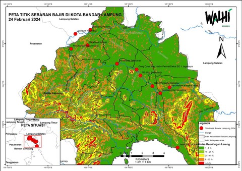 WALHI Lampung mendata sebaran titik banjir yang terjadi di Bandar Lampung. | Foto : Dok. WALHI Lampung