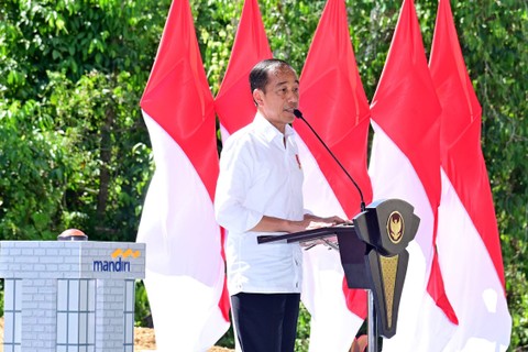 Presiden Jokowi groundbreaking pembangunan gedung Bank Mandiri di IKN, Kamis (29/2/2024). Foto: Muchlis Jr/Biro Pers Sekretariat Presiden