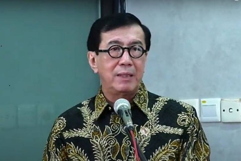 Menkumham Yasonna Laoly saat memberikan sambutan di acara Dies Natalis Fakultas Hukum Universitas Sumatera Utara (USU), Kota Medan, pada Kamis (29/2/2024). Foto:  Youtube/FH USU