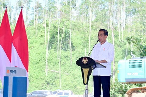 Presiden Jokowi groundbreaking BNI 46 di IKN, di Kabupaten Penajam Paser Utara, Kalimantan Timur, Kamis (29/2/2024). Foto: Muchlis Jr/Biro Pers Sekretariat Presiden