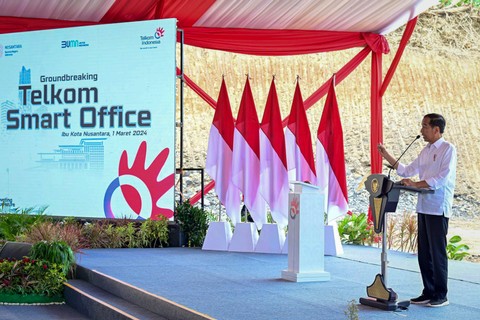 Presiden Jokowi groundbreaking Telkom Smart Office di IKN, Jumat (1/3). Foto: Muchlis Jr - Biro Pers Sekretariat Presiden