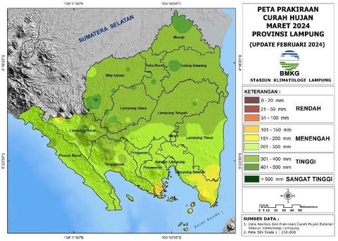 Peta Prakiraan Cuaca Curah Hujan. | Foto: Dok. BMKG Lampung