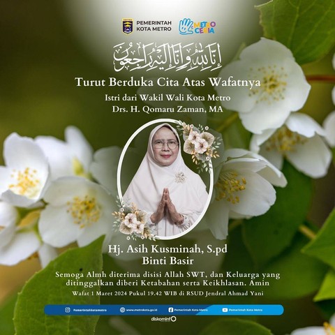 Istri Wakil Wali Kota Metro, Lampung, Meninggal Dunia