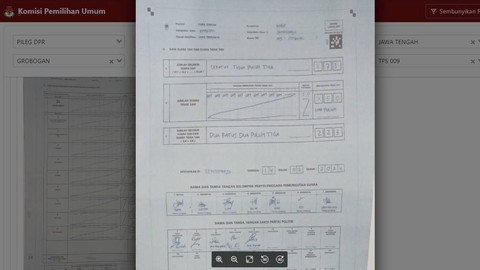 Data Sirekap Sabtu (2/3) pukul 19.27 WIB. TPS 009 Bendoharjo, Gabus, Gerobogan, Jateng, suara PSI tertukar dengan suara tidak sah. Foto: Dok. KPU