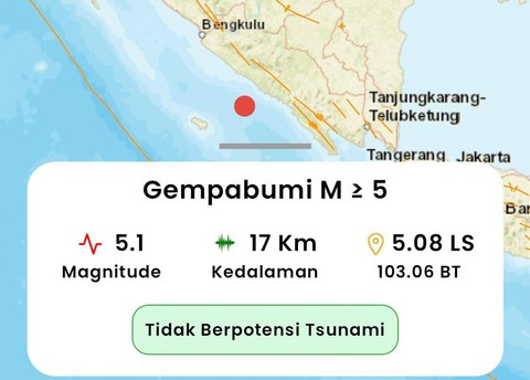 Gempa Bumi 5.1 Magnitudo di Bengkulu, Minggu (3/3/2024) | Foto: Info BMKG
