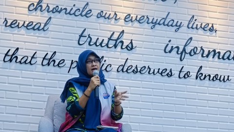 Dirut BAKTI Kominfo, Fadhilah Mathar saat dijumpai di Kantor Kemkominfo, Jumat (8/3/2024). Foto: Thomas Bosco/kumparan