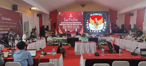 Suasana proses rekapitulasi hasil penghitungan suara tingkat provinsi Jabar di Kantor KPU Jabar pada Jumat (8/3/2024). Foto: Rachmadi Rasyad/kumparan