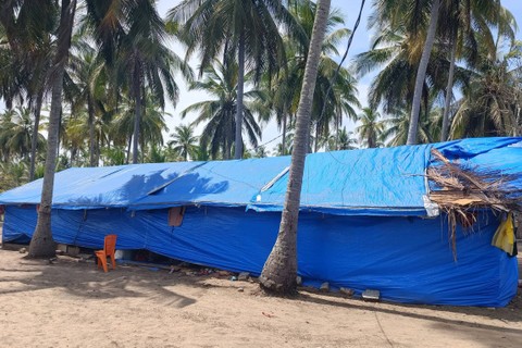 Kondisi kamp pengungsi di kawasan pesisir pantai di Kulam, Kecamatan Batee, Kabupaten Pidie, Aceh, Selasa (5/3/2024). Foto: Fadhil Pramudya/kumparan