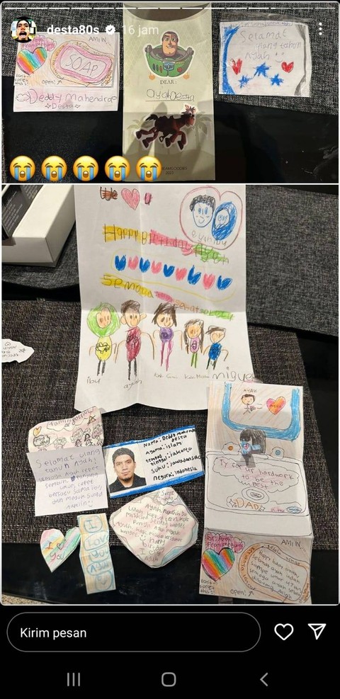 Surat dari anak-anak Desta. Foto: Instagram @desta80s