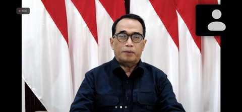 Menhub Budi Karya Sumadi pada kegiatan Jumpa Pers Persiapan dan Rencana Operasi Angkutan Lebaran 2024 secara virtual. Foto: Kemenhub RI