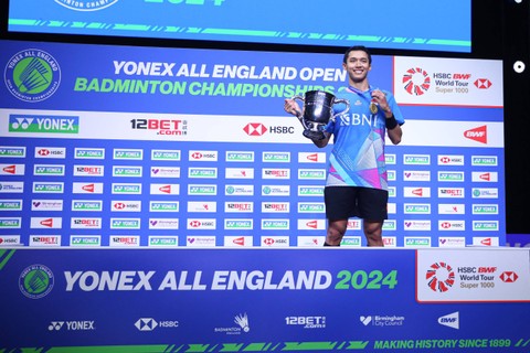 Jonatan Christie usai final All England 2024, Minggu (17/3/2024). Foto: PBSI