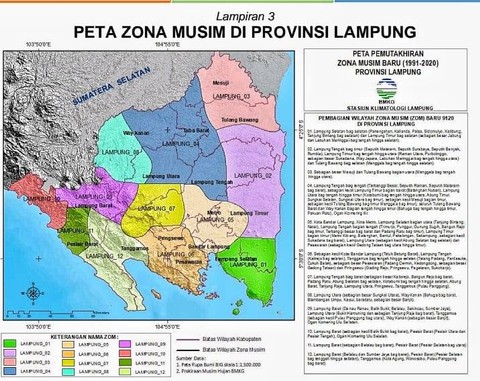 Peta Zona Musim di Provinsi Lampung. | Foto : BMKG Lampung