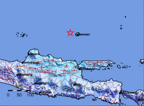 Gempa terjadi di 130 km timur laut Tuban, Jumat (22/3/2024). Foto: Dok BMKG