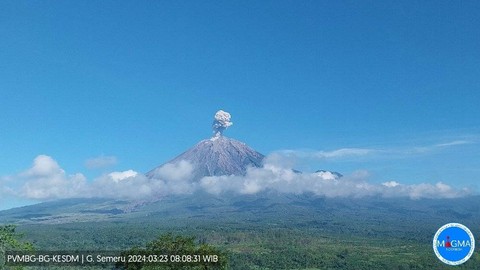 Terjadi erupsi Gunung Semeru pada Sabtu (23/3/2024). Foto: X/@PVMBG_