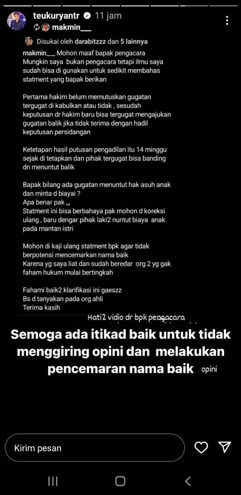 Klarifikasi Teuku Ryan usai dituduh minta nafkah anak ke Ria Ricis. Foto: Instagram @teukuryantr