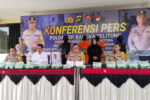 Jumpa pers pengungkapan kasus narkoba di Polda Kep. Bangka Belitung, Selasa (26/3/2024). Foto: Dok. Istimewa