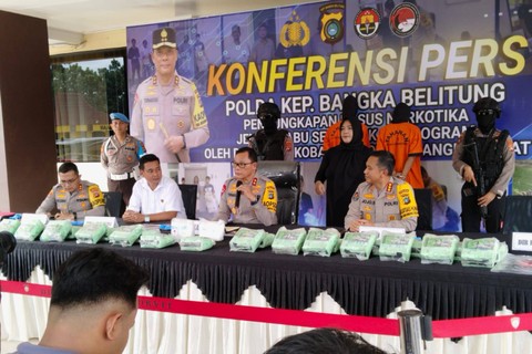 Jumpa pers pengungkapan kasus narkoba di Polda Kep. Bangka Belitung, Selasa (26/3/2024). Foto: Dok. Istimewa