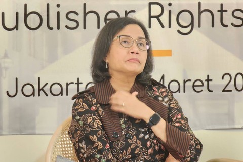 Menteri Keuangan RI, Sri Mulyani dalam Editor's Talk Forum Pemred di Gedung Antara, Jakarta Pusat, Rabu (27/3).  Foto: Fadlan Nuril Fahmi/kumparan