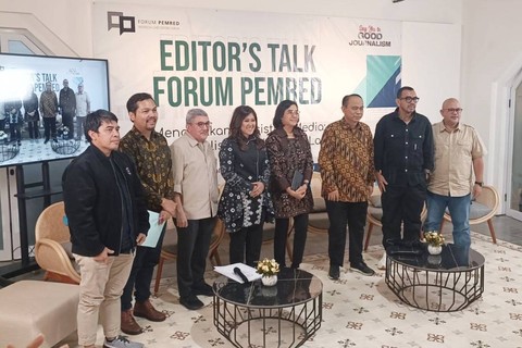 Suasana diskusi Editor's Talk Forum Pemred di Gedung Antara, Jakarta Pusat, Rabu (27/3).  Foto: Fadlan Nuril Fahmi/kumparan