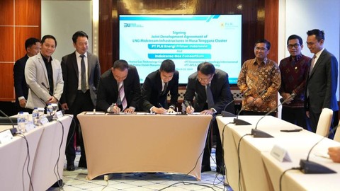 Penandatanganan Joint Development Agreement (JDA) antara PLN EPI dan Indokorea Gas Consortium pada Jumat (22/03/2024). Foto: Dok. PLN