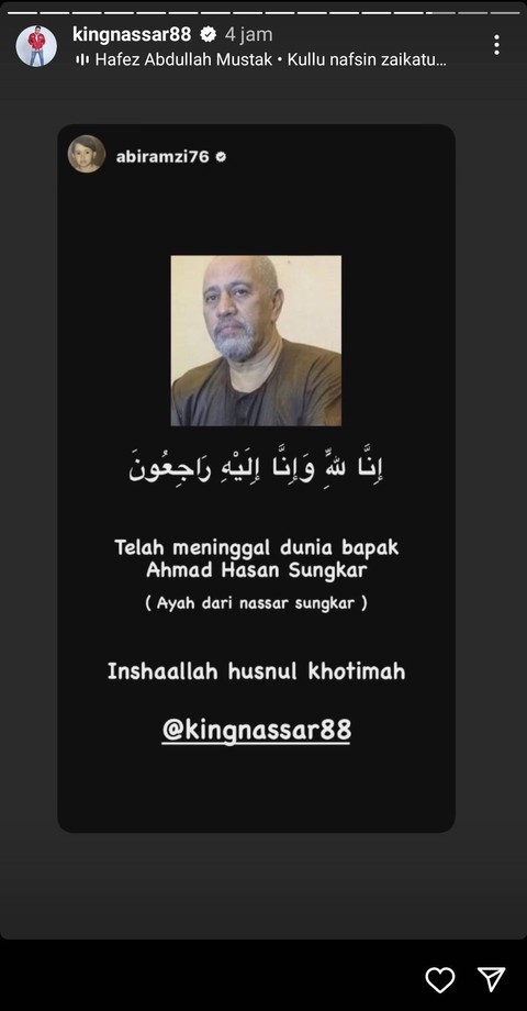 Ayah Nassar Sungkar meninggal dunia. Foto: Instagram @kingnassar88