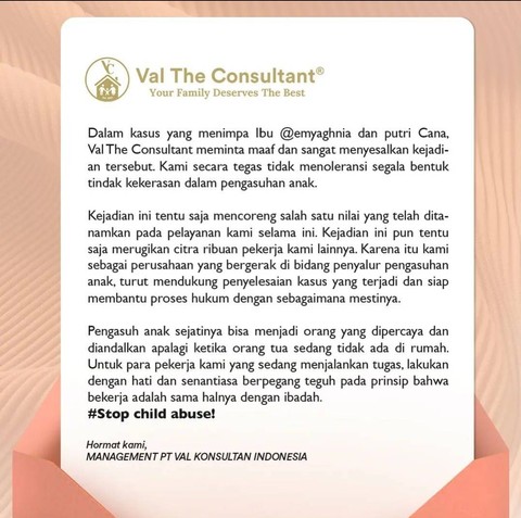 Pesan dari PT Val Konsultan Indonesia. Dok: Ist.