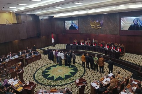 Saksi dan ahli yang dihadirkan pasangan AMIN di Mahkamah Konstitusi (MK), Senin (1/4). Foto: Hedi/kumparan