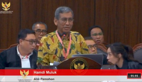 Pakar Psikologi Hamdi Muluk dalam persidangan sengketa Pilpres 2024 di gedung MK, Jakarta, Selasa (2/4/2024). Foto: YouTube/MKRI