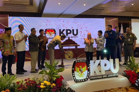 KPU DKI Jakarta gelar Sosialisasi Tahapan Pemilihan Gubernur dan Wakil Gubernur DKI Jakarta Tahun 2024 di Hotel Borabudur, Jakarta Pusat, Selasa (2/4/2024). Foto: Ainun Nabila/kumparan