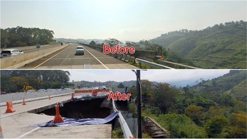 Before-after Tol Bocimi KM 64 +600 amblas, Kamis (4/4/2024) Foto: Dok Google Maps & kumparan