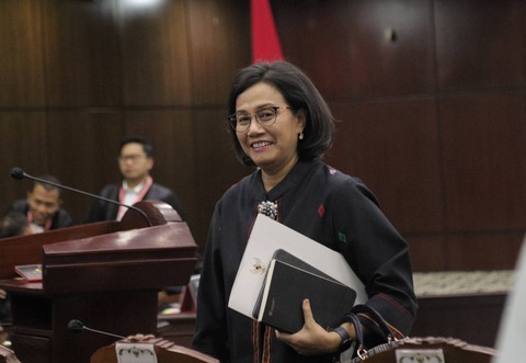 Menteri Keuangan Sri Mulyani mengikuti sidang lanjutan sengketa hasil Pilpres 2024 di Mahkamah Konstitusi, Jakarta, Jumat (5/4/2024). Foto: Jamal Ramadhan/kumparan