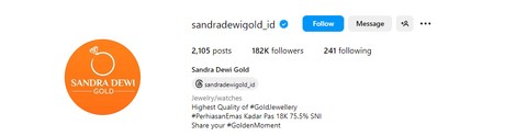 Akun Instagram bisnis Sandra Dewi.