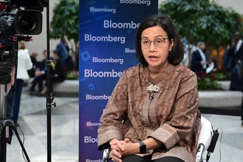 Menteri Keuangan (Menkeu) Sri Mulyani dalam wawancara Bloomberg Television di sela rangkaian agenda Spring Meetings Bank Dunia dan IMF 2024. Foto: Instagram/@smindrawati
