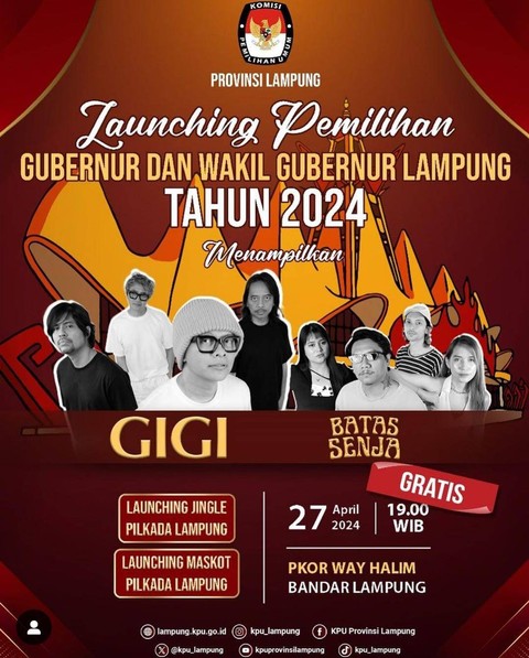 KPU Lampung bakal lauching jingle dan maskot Pilkada Lampung. | Foto: Instagram @kpulampung